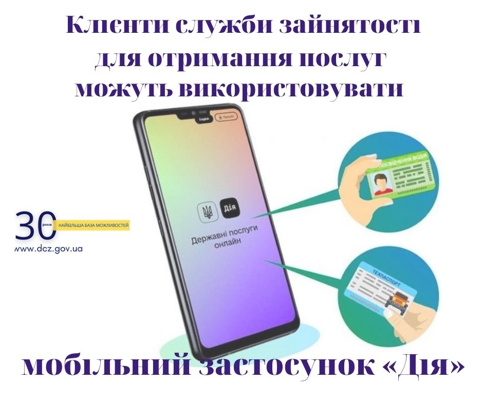 Клієнти служби зайнятості для отримання послуг можуть використовувати мобільний застосунок «Дія»
