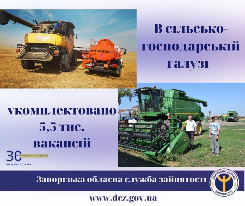 В сільськогосподарській галузі було укомплектовано 5,5 тис. вакансій